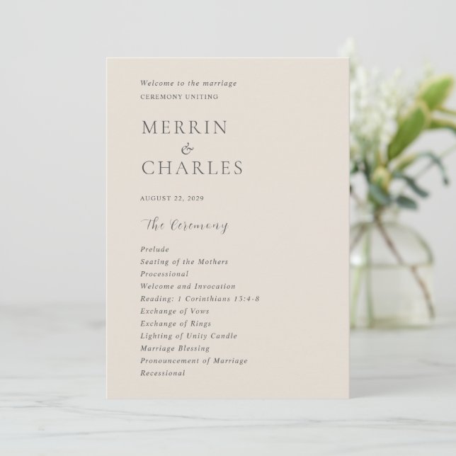 Programa Boda moderna beige elegante (Anverso de pie)
