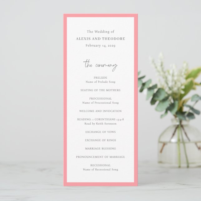 Programa Boda Moderna Chic Rosa (Anverso de pie)