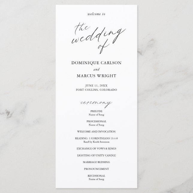 Programa Boda moderna con caligrafía elegante (Anverso)