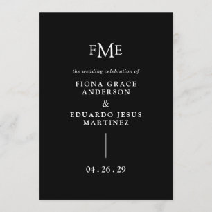 Programa Boda moderna con monograma negro en negrita Fiona