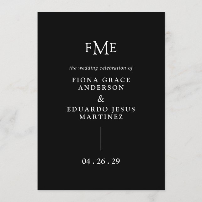 Programa Boda moderna con monograma negro en negrita Fiona (Anverso)