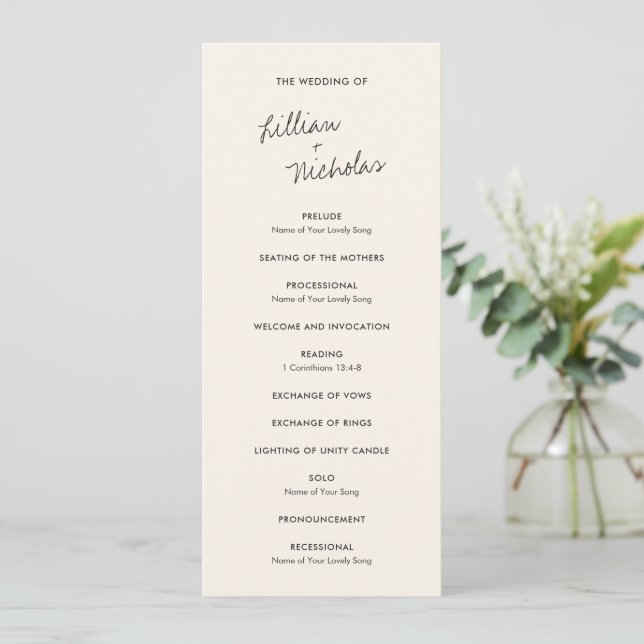 Programa Boda moderna de marfil elegante (Anverso de pie)