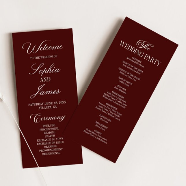 Programa Boda moderna elegante de burgundy oscuro (Subido por el creador)