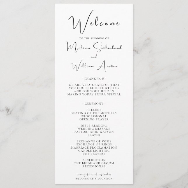 Programa Boda Moderna y Elegante en Blanco y Negro (Anverso)