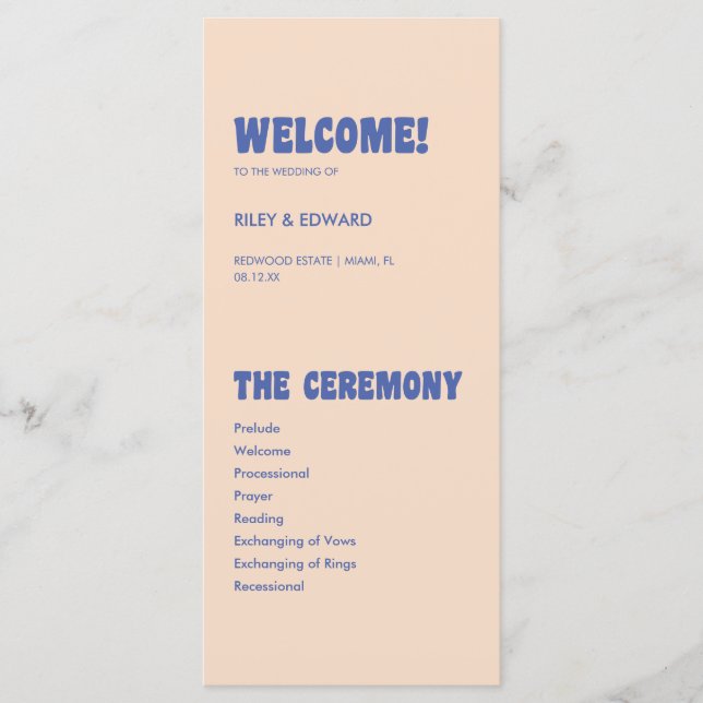 Programa Boda moderno retro y negrita azul beige (Anverso)