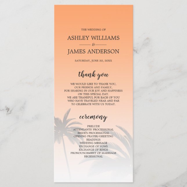 Programa Boda naranja Tropical Palm Tree Beach (Anverso)