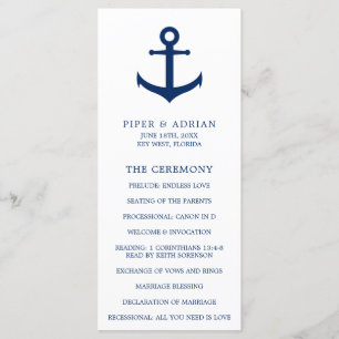 Programa Boda Nautical Anchor Navy Blue Elegant Wedding