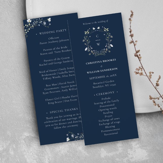 Programa Boda Navy Blue Elegant Winter Wildflowers (Subido por el creador)
