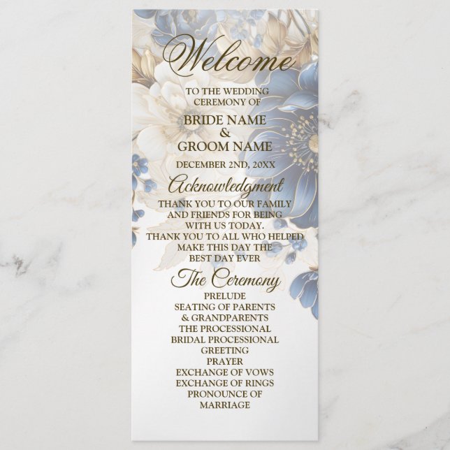 Programa Boda Navy Blue White Golden Floral Silver (Anverso)