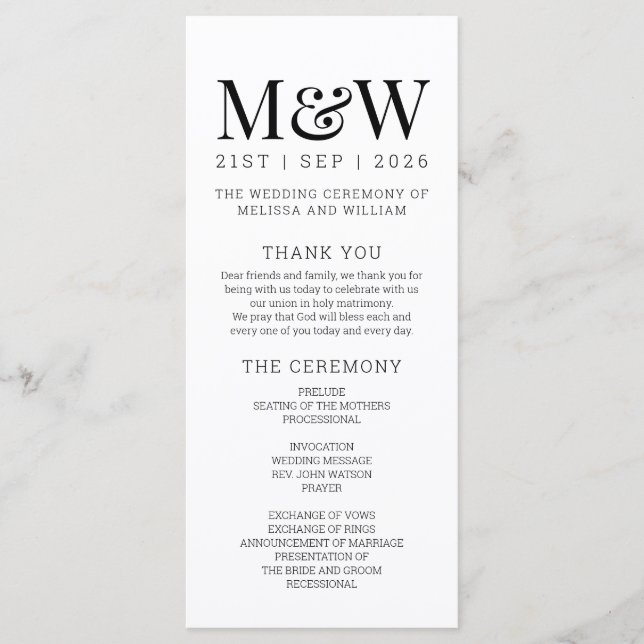 Programa Boda negro blanco moderno (Anverso)