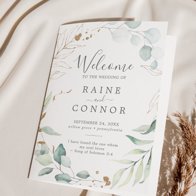 Programa Boda plegado Airy Greenery y Gold Leaf (Subido por el creador)