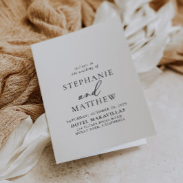 Programa Boda plegado blanco y negro caligrafía