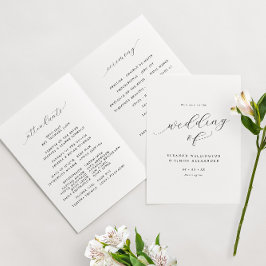 Programa Boda plegado blanco y negro con guión minimalista