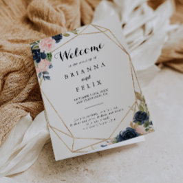 Programa Boda plegado con flor de invierno geométrico Gold