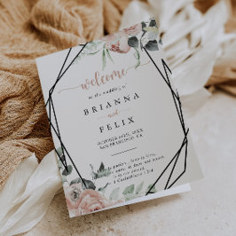 Programa Boda plegado con flor rosa rosa rosado geométrico 