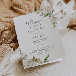 Programa Boda plegado con flores de Peony en invierno blanc