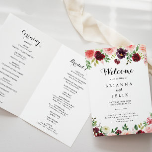 Programa Boda plegado de caligrafía floral de primavera mod