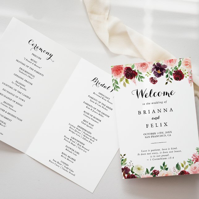 Programa Boda plegado de caligrafía floral de primavera mod (Subido por el creador)