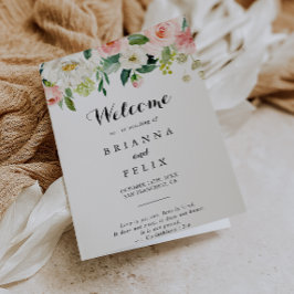 Programa Boda plegado de caligrafía verde floral simple