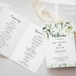 Programa Boda plegado de color de agua Eucalyptus Greenery