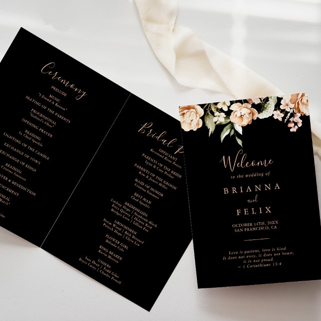Programa Boda plegado de floral real formal negro (Subido por el creador)