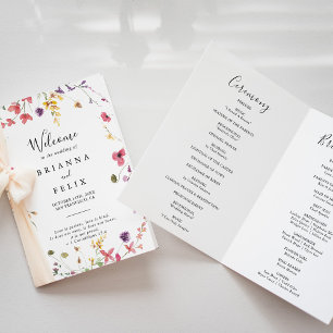 Programa Boda plegado de flores silvestres y coloridas clás