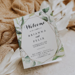 Programa Boda plegado de verde oro geométrico elegante