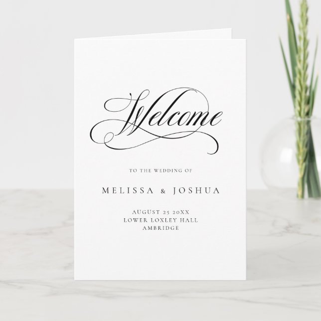 Programa Boda plegado en blanco y negro de escritura formal (Anverso)