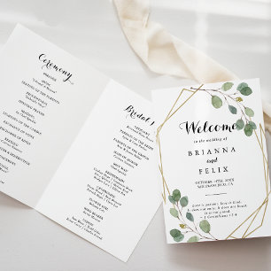 Programa Boda plegado Eucalyptus Gold Geometric Greenery