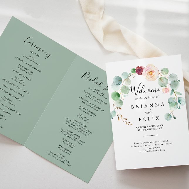 Programa Boda plegado floral de eucalipto contemporáneo (Subido por el creador)