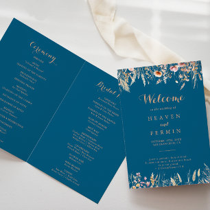 Programa Boda plegado floral floral y salvaje de Fall Meado