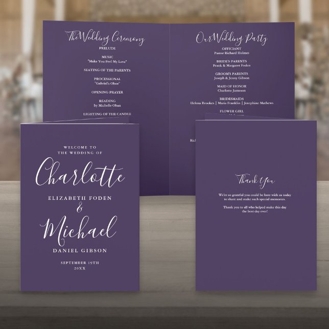 Programa Boda Purple Elegant Signature Script (Purple Elegant Signature Script Wedding Program)