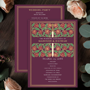 Programa Boda Real Espada Floral Dorada Medieval Malva