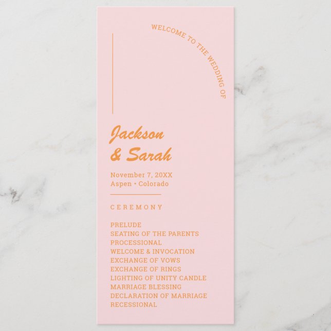 Programa Boda Retro Disco Rosa y Naranja  (Anverso)