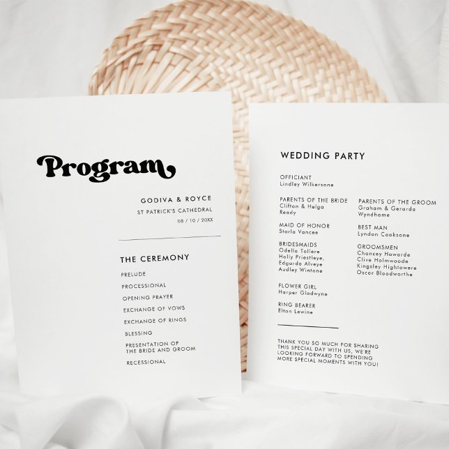 Programa Boda retro elegante en blanco y negro (Subido por el creador)