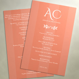 Programa Boda rojo de cobre a rayas de monograma minimalist