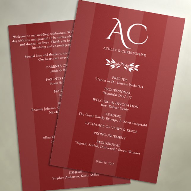 Programa Boda Rojo en palisandro minimalista a rayas (Subido por el creador)