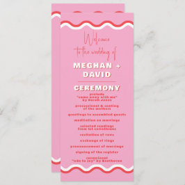 Programa Boda rojo rosado ondulado retro Squiggle