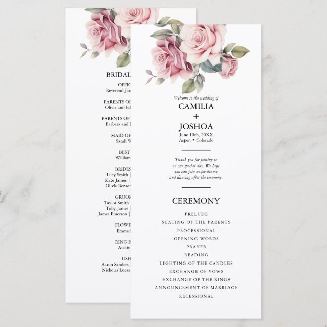 Programa Boda Romántica Elegante Chic Moderna Rosa (Anverso / Reverso)