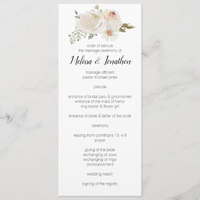 Programa Boda Romántica Elegante Floral Blanca (Anverso)