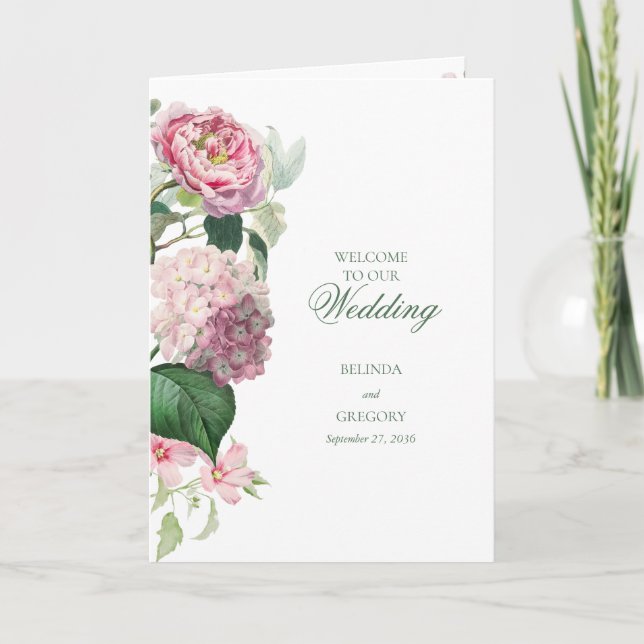 Programa Boda Romántico de Flores Rosa Orden de servicio (Anverso)