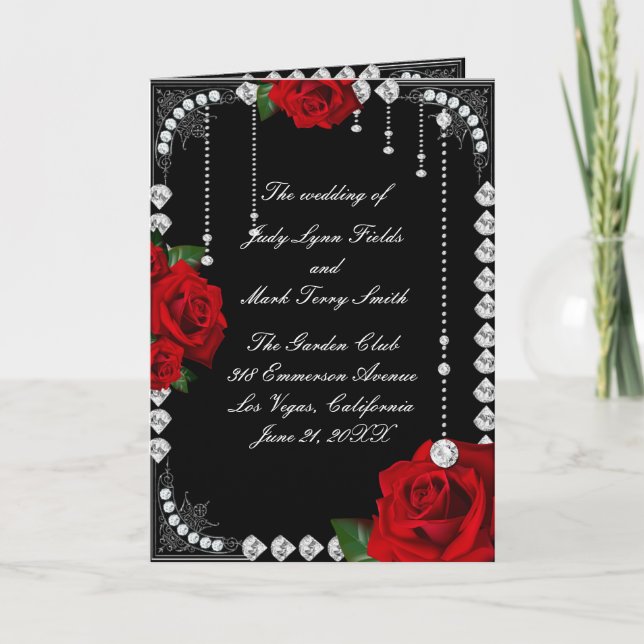 Programa Boda Romántico De Rosas Rojas Y Diamantes (Anverso)
