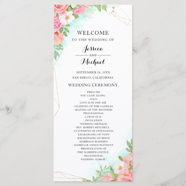 Programa Boda Rosa Rosa Rosa Rosa Rosado Turquoise Ombre Fl (Anverso)