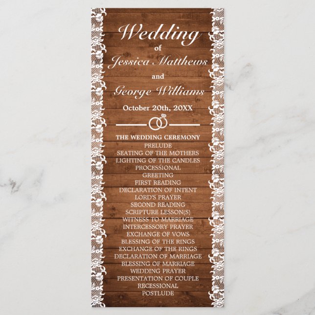 Programa Boda Rustic Wood & White Lace (Anverso)