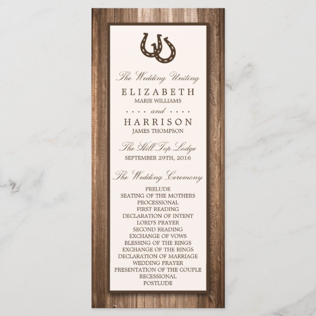 Programa Boda Rústico de Herradura y Madera Marrón (Anverso)