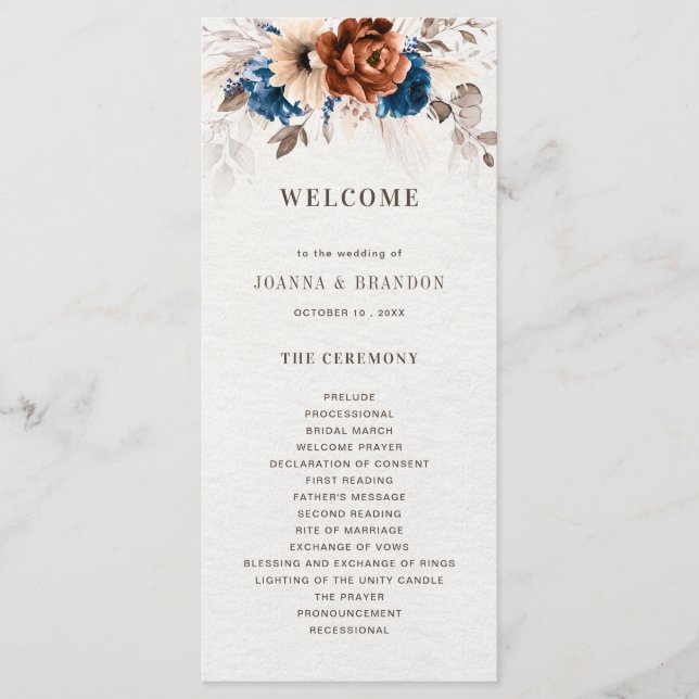 Programa Boda Rústico De La Marina Terracota Azul Pampas (Anverso)