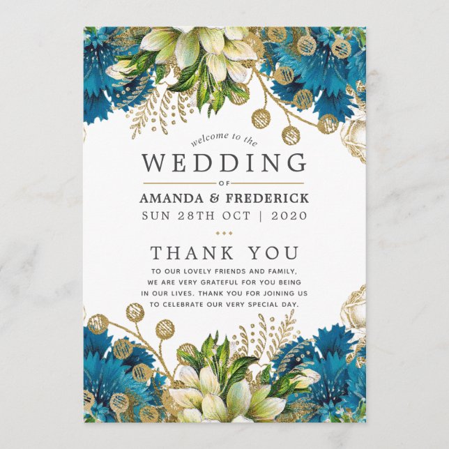 Programa Boda Shabby-Chic de Turquesa y Oro Antiguo (Anverso)