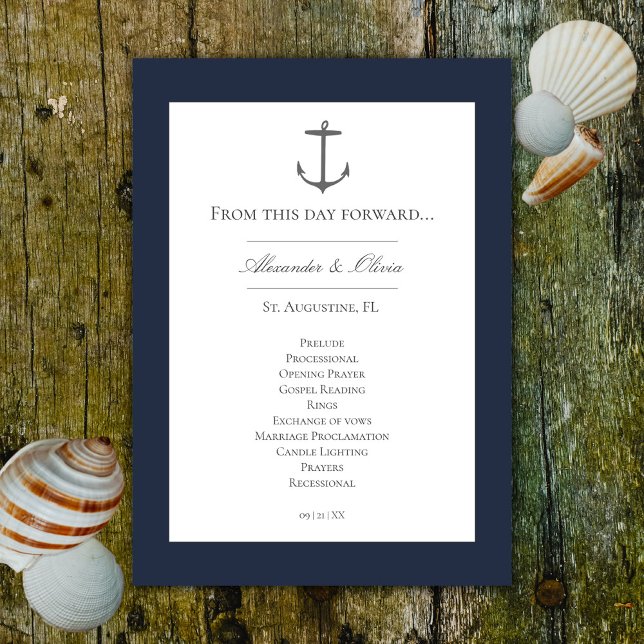 Programa Boda simple de ancla náutica | Azul Marino (Navy Simple Nautical Anchor Wedding Program)