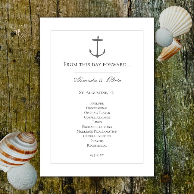 Programa Boda simple de ancla náutica | Blanco (White Simple Nautical Anchor Wedding Program)