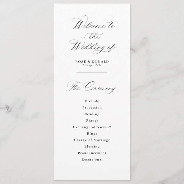 Programa Boda simple y elegante en blanco y negro (Anverso)